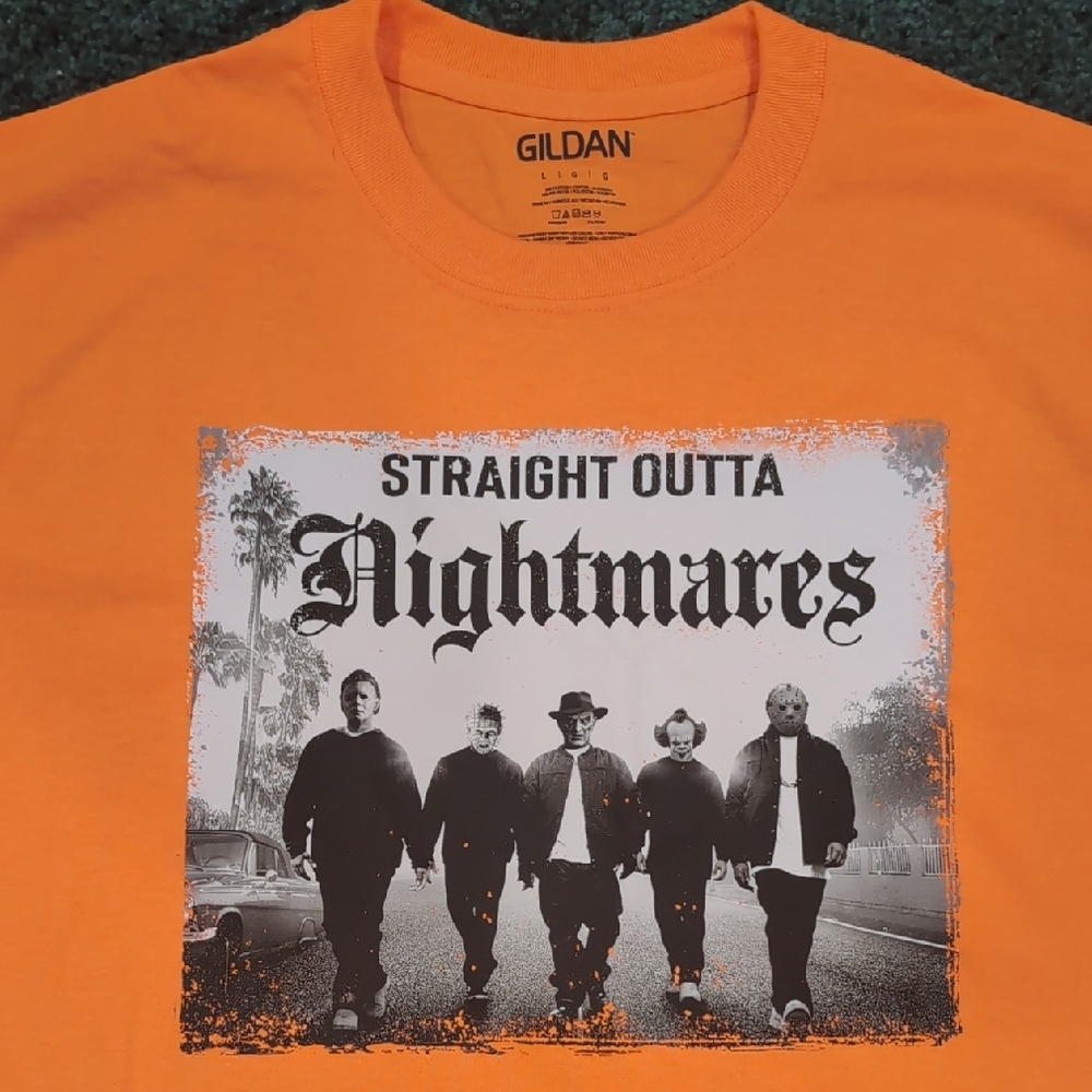 NWOT: Gildan Unisex Orange 'Straight Outta Nightmares' Tee.